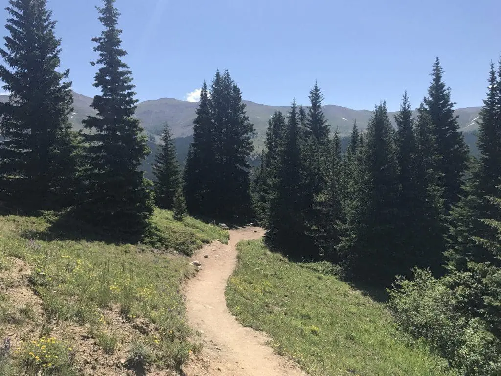 Quandary Peak Trail showing mountain summits in distance.