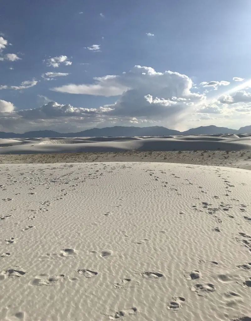 White Sands National Monument with mountains in background