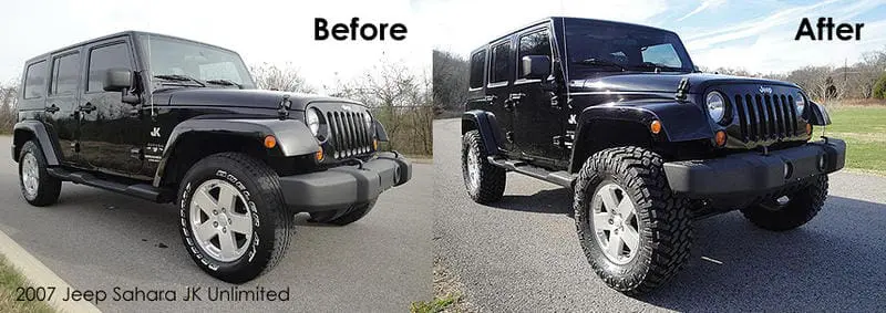 Before and After spacers factory tires jeep wrangler