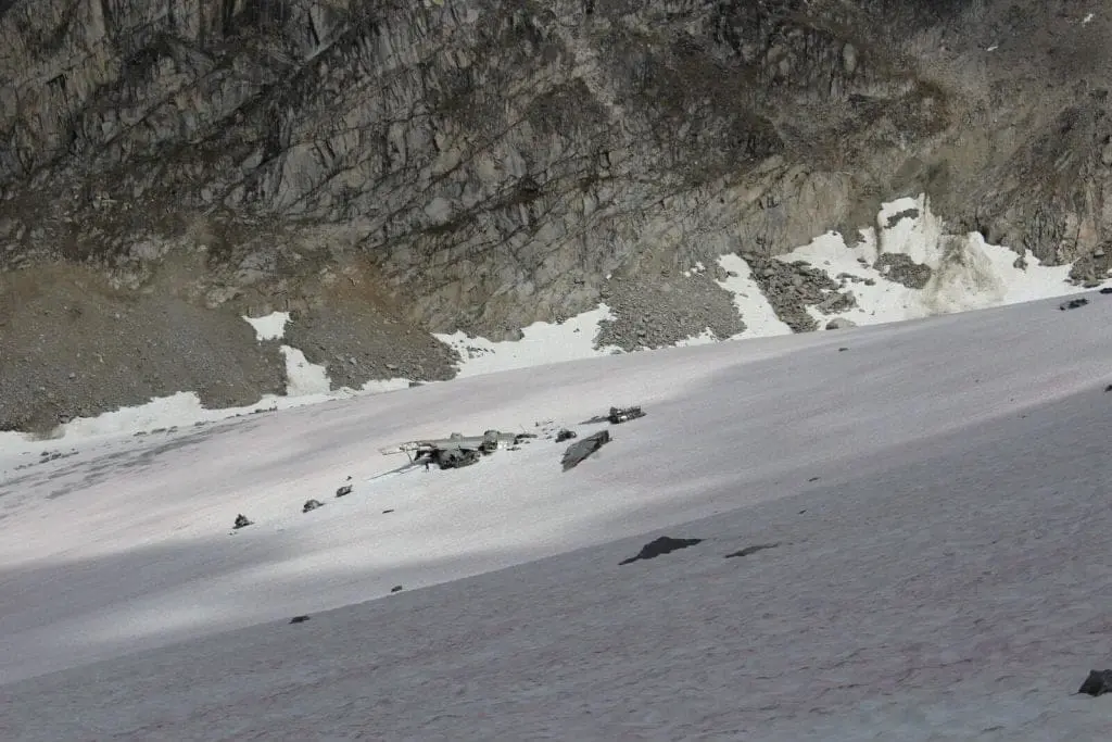 bomber glacier hike with crashed airplane debris