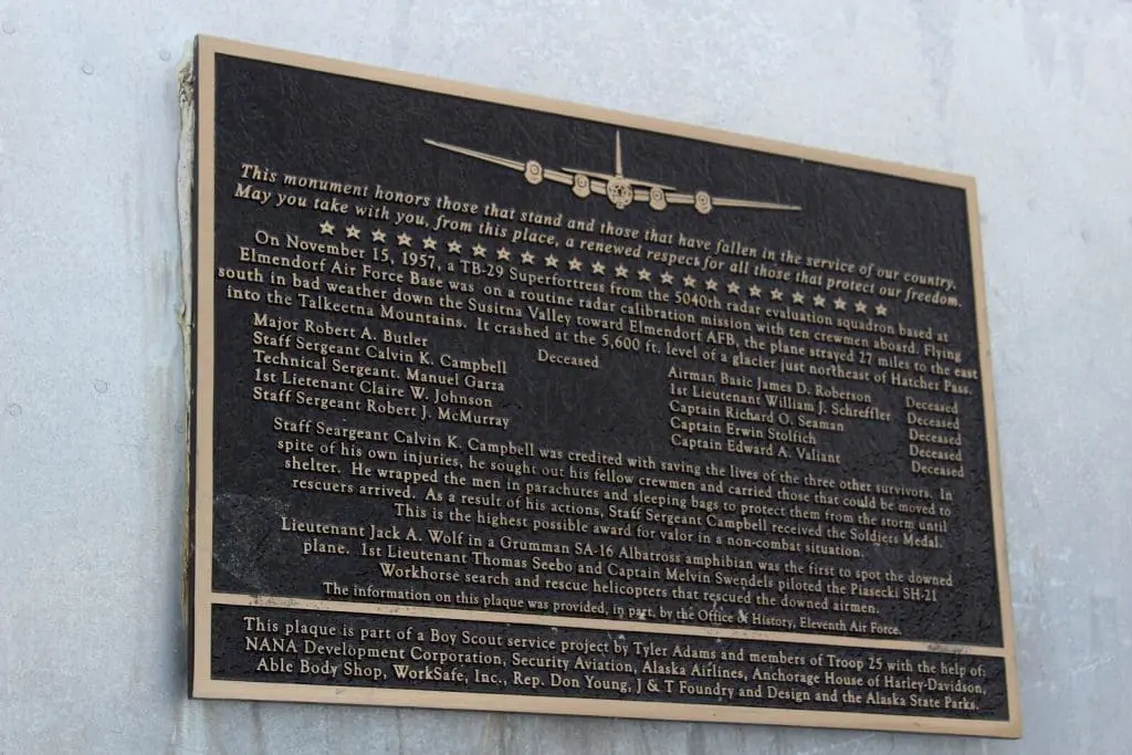 bomber glacier memorial plaque 