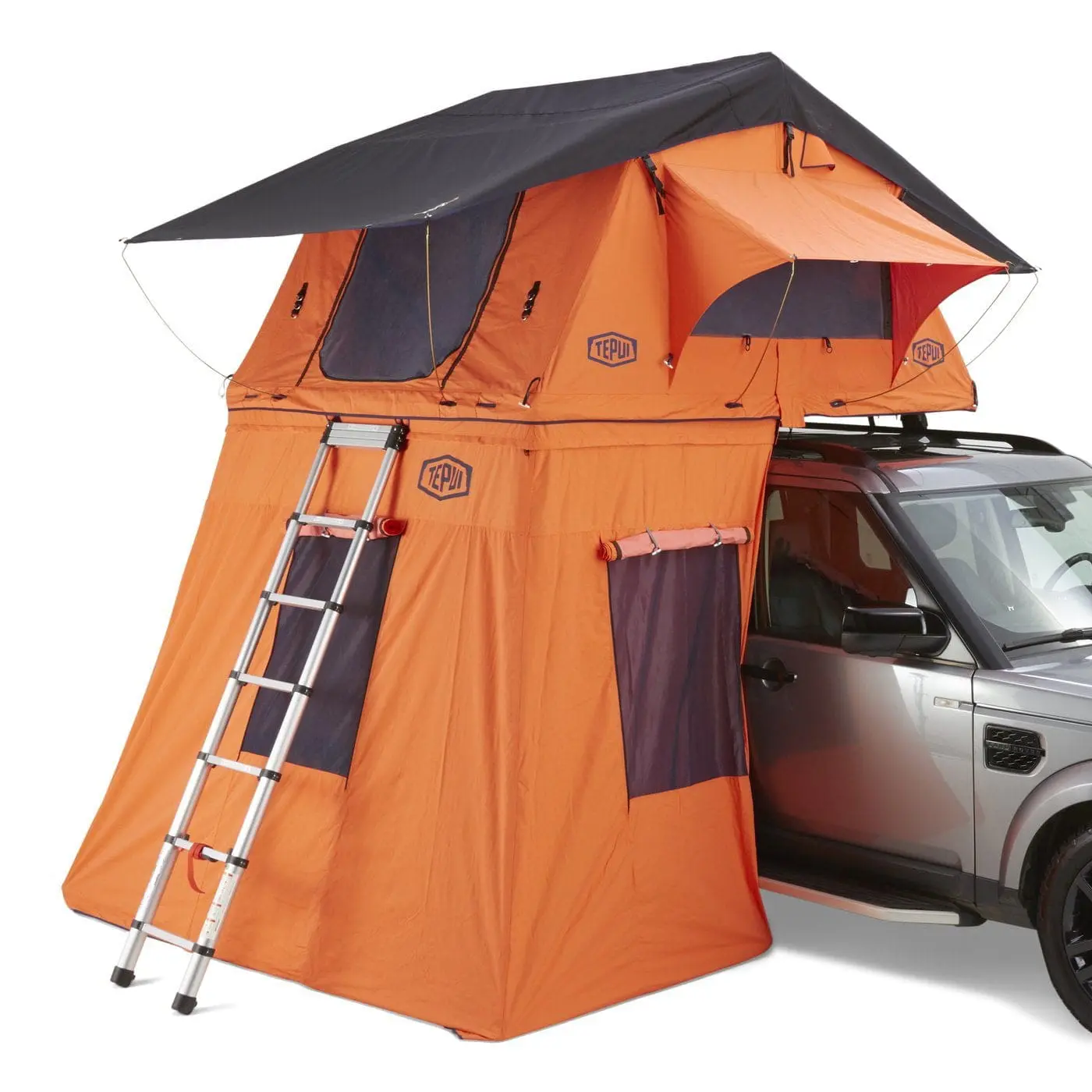 rooftop tent annex mounted on vehicle providing protected space under tent.