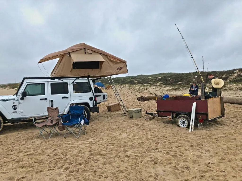 Jeep Roof Tent camping on beech