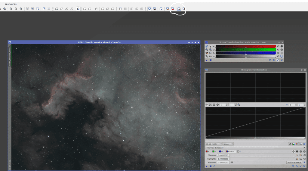 screen stretch pixinsight north america nebula