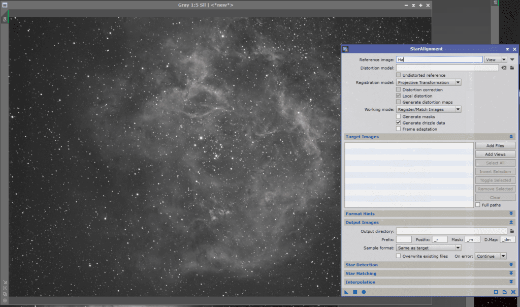 PixInsight Star Alignment for SHO