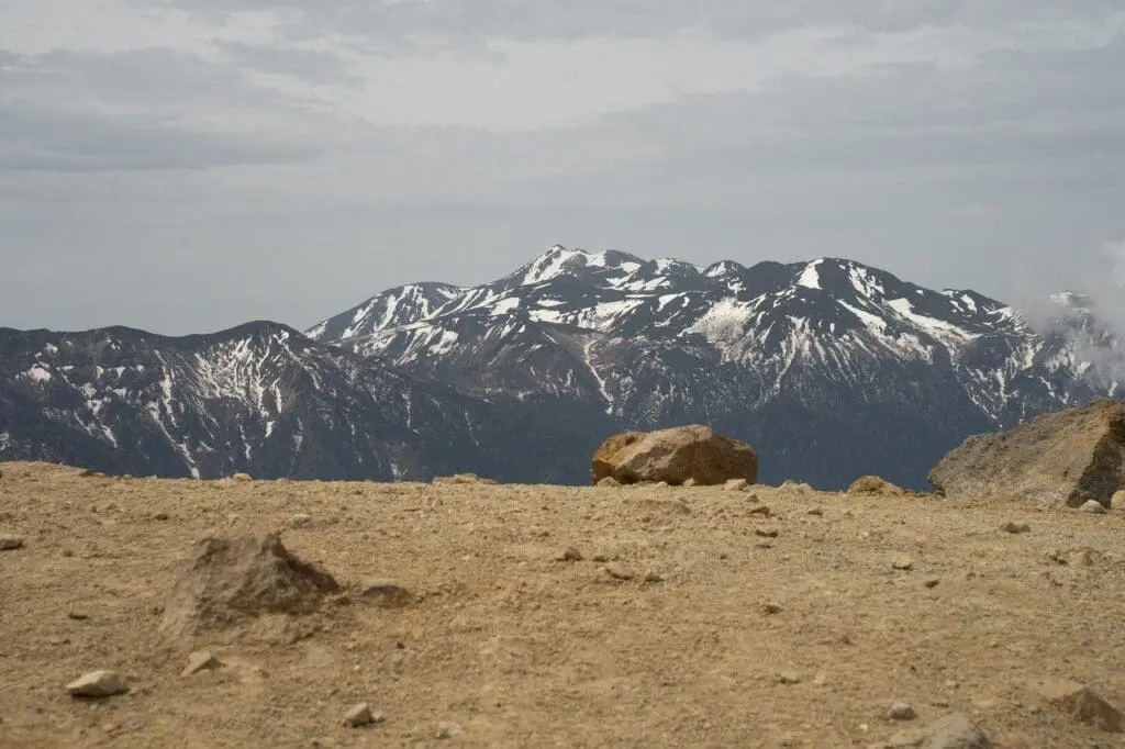 Mountain Summit with snocapped mountains in background