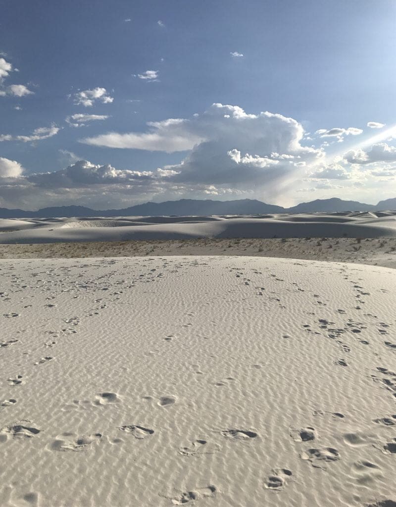 White Sands National Monument with mountains in background