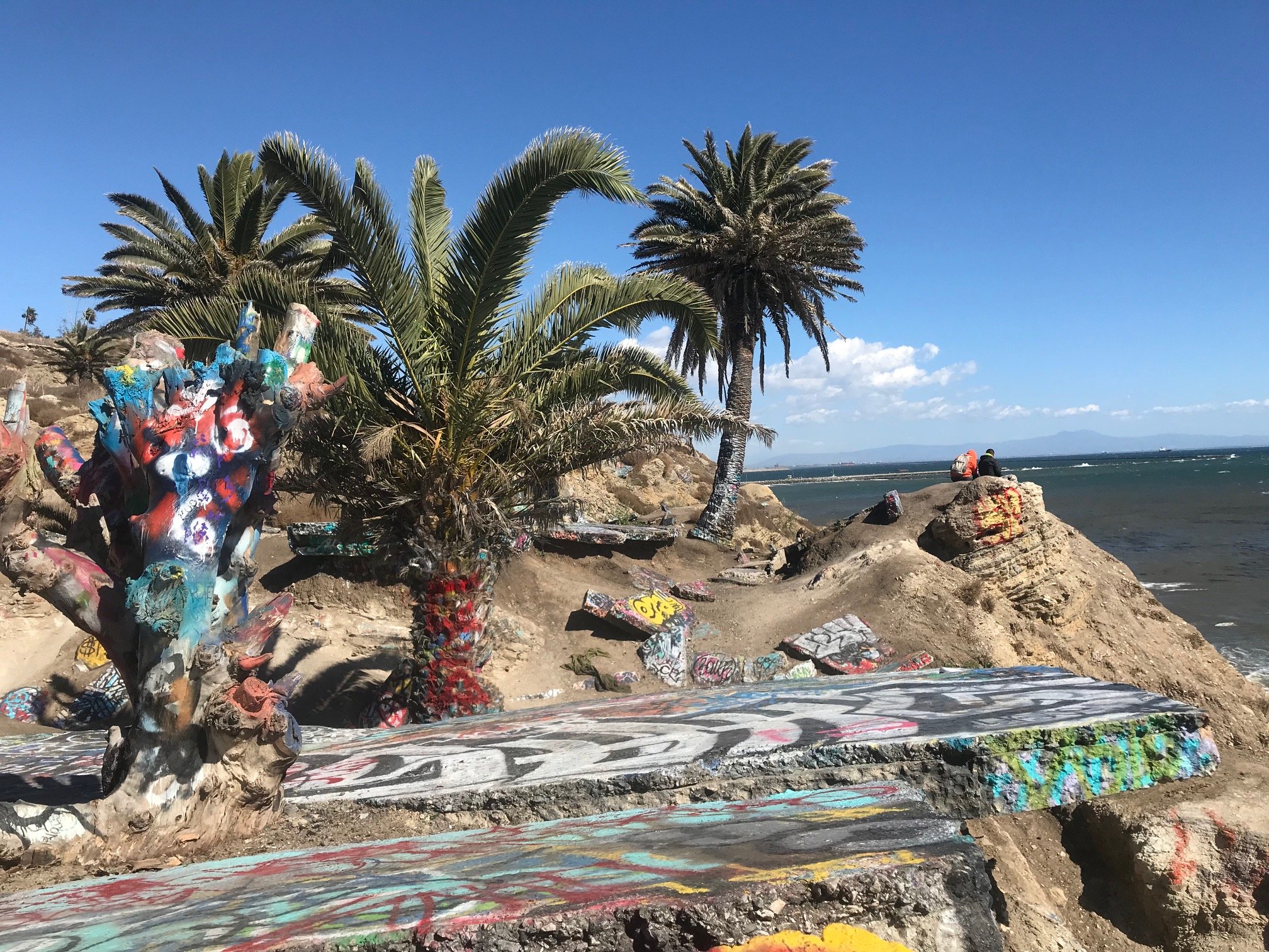 san pedro sunken city palm trees and graffiti