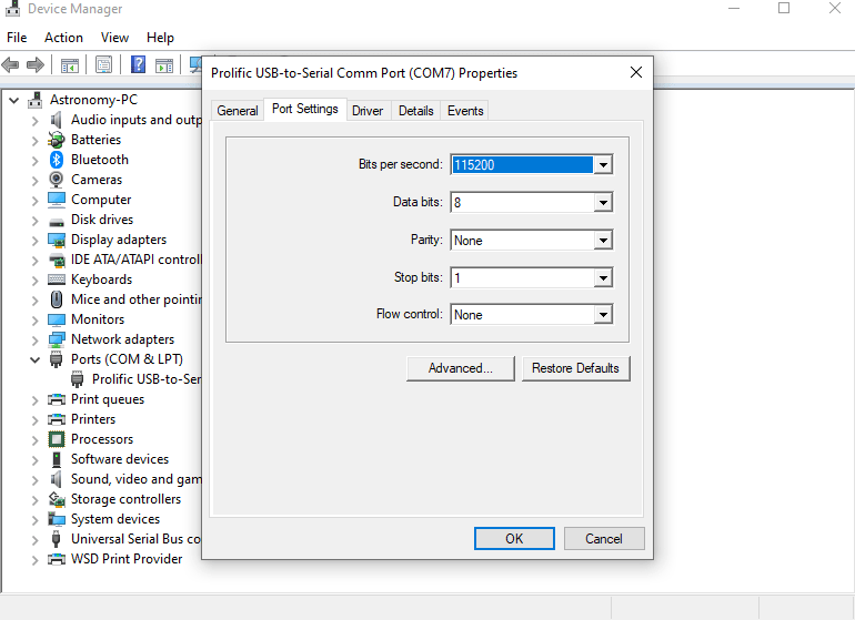 Configure com port