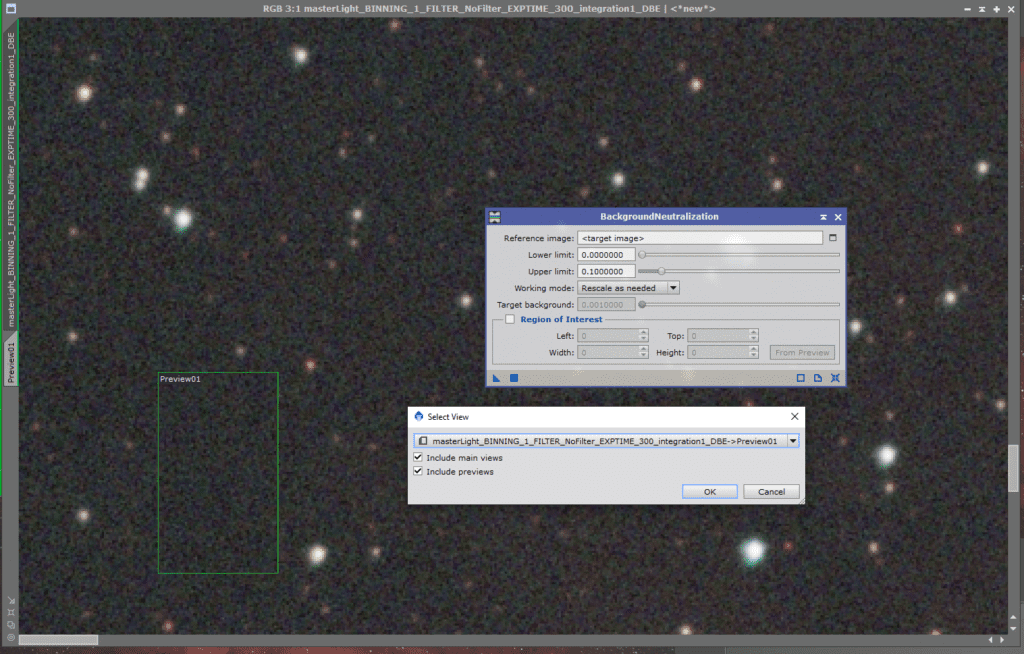 pixinsight background neutralization heart nebula