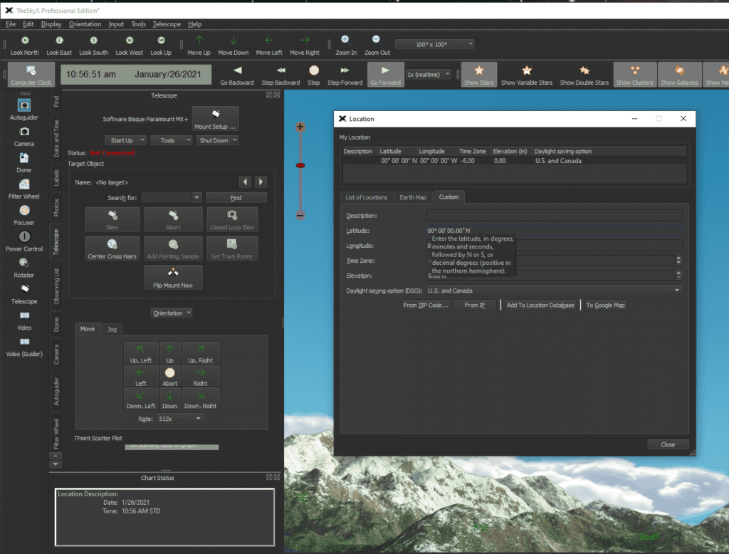 TheSkyX Configure Location