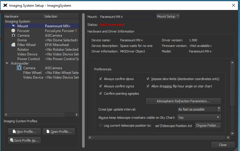 TheSkyX Telescope Setup