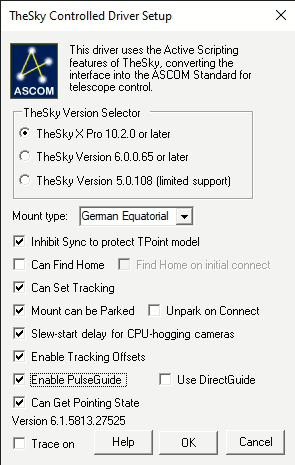 TheSky Controlled Driver Setup