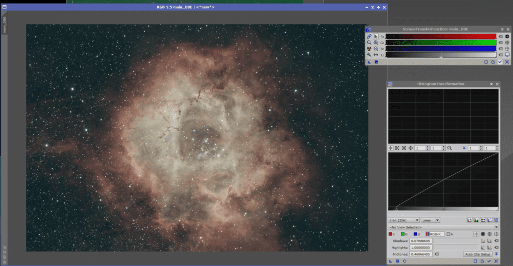 Histogram Transformation Rosette Nebula Pixinsight