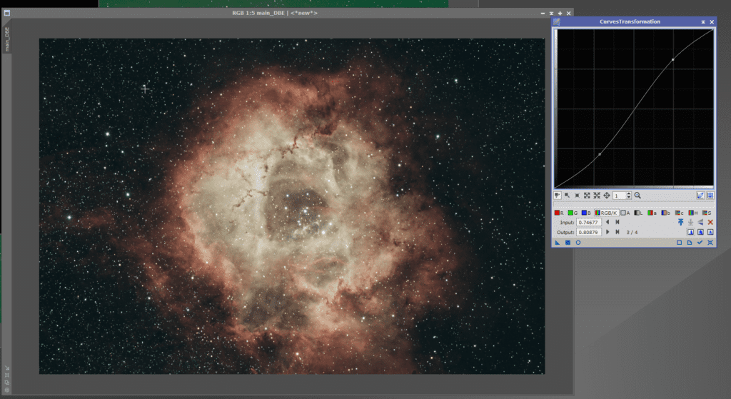 SCNR curves rosette nebula Pixinsight