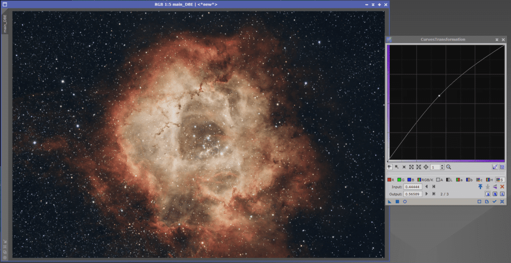 Curves transformation pixinsight rosette nebula